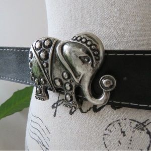 Vintage 1980s Black Belt With Elephant Belt Buckle